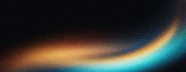 Grainy background noisy blue yellow orange abstract glowing color wave, black backdrop vibrant dark banner poster design