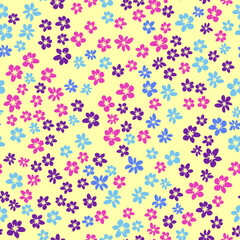 Ditsy floral seamless pattern. Flowers and stars pattern, lavender and pink.