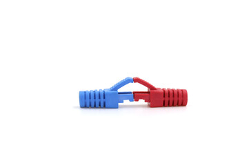 Close Up blue and red color strain relief boots for RJ45. RJ45 Protection Cover.