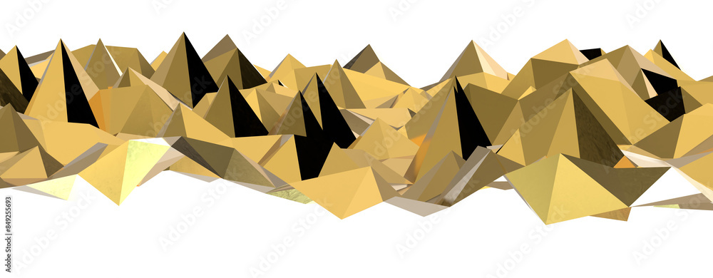 Poster abstract 3d render illustration,surface gold crystal geometric triangle and polygonal shapes templat
