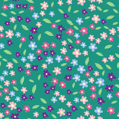 Ditsy floral seamless pattern. Flowers and stars pattern, lavender and pink.