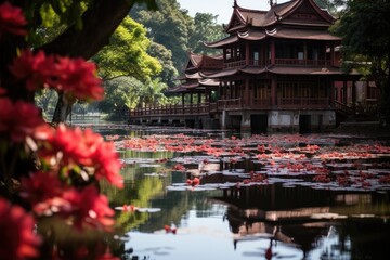 Fototapeta premium Ngoc Son Temple Serena Island in Hanoi., generative IA