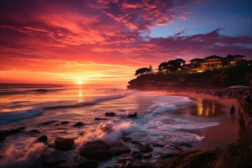 Magnificent sunset in Uluwatu, Bali, over the Indian Ocean., generative IA