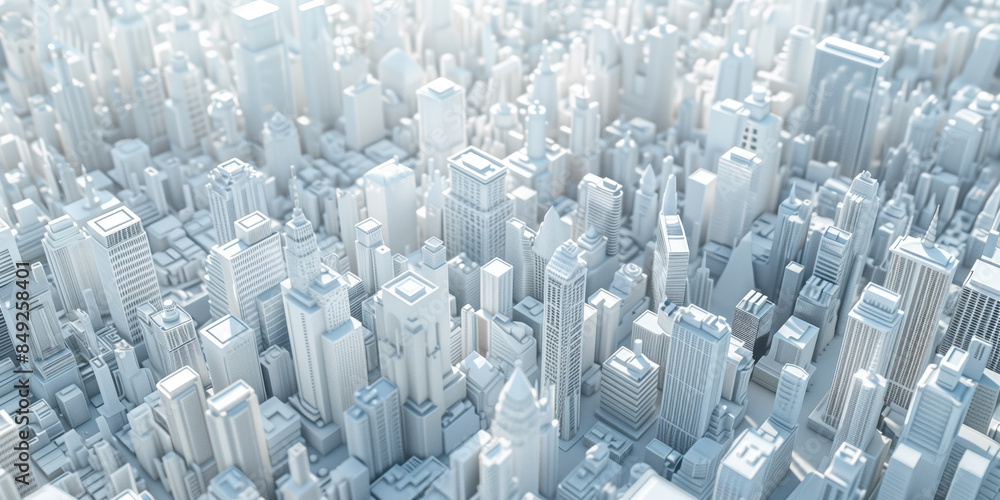 Poster birds eye view of a modern city. urban concept. white clay 3d rendering. created with generative ai 
