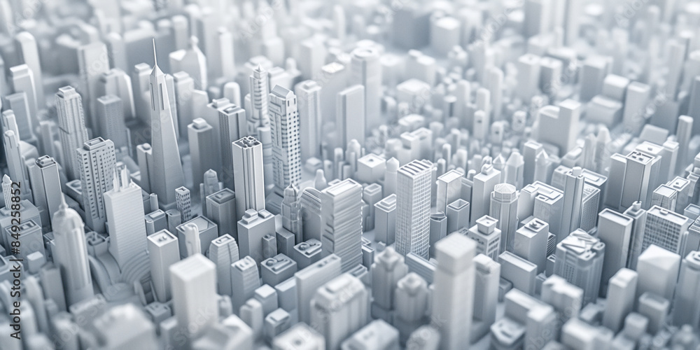 Aufkleber birds eye view of a modern city. urban concept. white clay 3d rendering. created with generative ai 