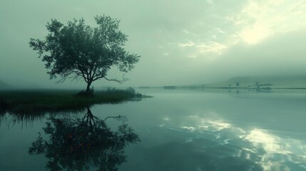 Duo tone landscape, somber colors, reflective mood