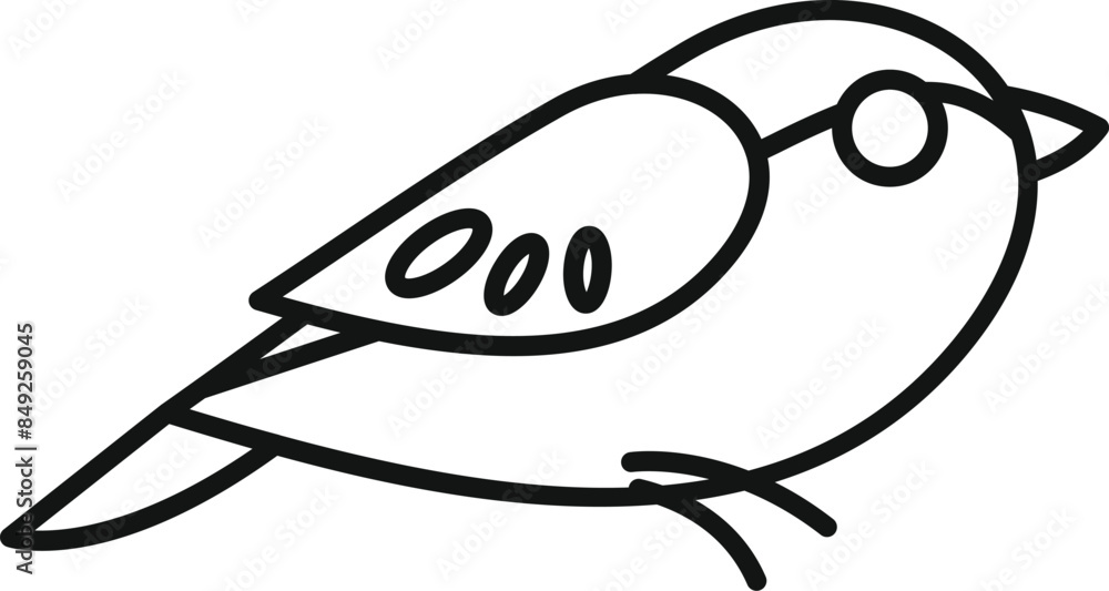 Poster simple line drawing of a bird with a small beak looking right, perched on an invisible line