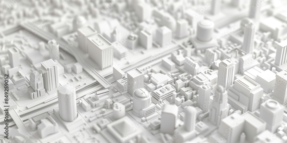 Poster birds eye view of a modern city. urban concept. white clay 3d rendering. created with generative ai 