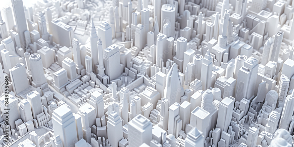 Poster birds eye view of a modern city. urban concept. white clay 3d rendering. created with generative ai 