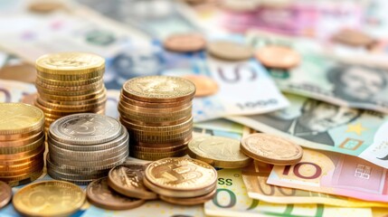 A diverse collection of worldwide currencies and coins