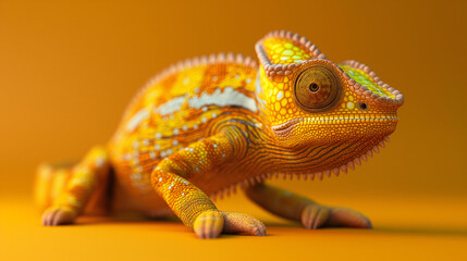 Yellow chameleon isolated on a yellow background