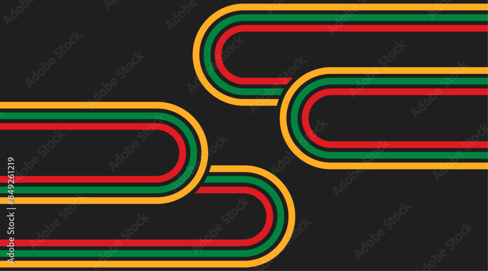 Aufkleber Groovy background 70s with waves in concept of juneteenth, Black history month. Abstract wavy line pattern in 1970s hippie retro style. Vector illustration