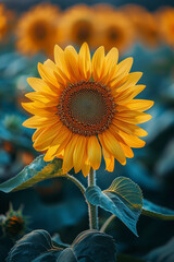 Naklejka premium Elegant summer background featuring a close-up of a single sunflower,