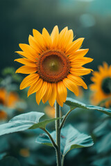Obraz premium Elegant summer background featuring a close-up of a single sunflower,