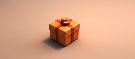 Obraz premium Orange Gift Box with Red Ribbon on Beige Background