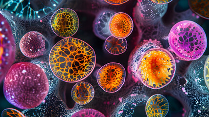 close up of a lot of different cells in human body