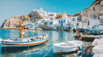 Fototapeta premium Greek Village Harbor with Colorful Boats