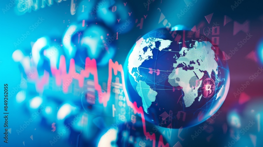 Poster digital world with global network and data visualization