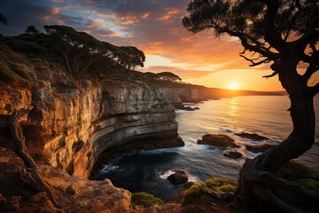 Spectacular view of Botany Bay, Australia, with jumping whales., generative IA