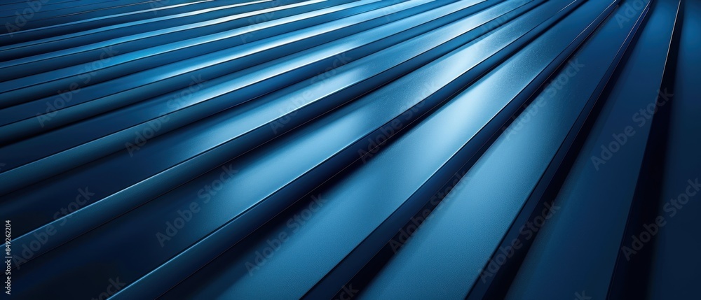 Poster blue metallic abstract surface with smooth, rippled lines. the reflective texture and modern design 