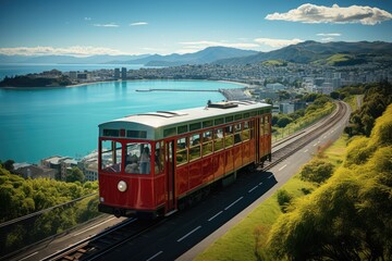 Naklejka premium Stunning panoramic view of Wellington, NZ, Cable Car., generative IA