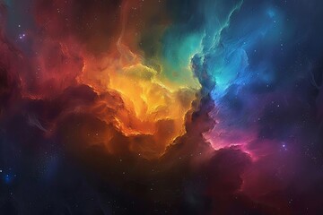 Fototapeta premium Vibrant Nebula Cloud with Orange and Blue Stars in Deep Space. Stunning Swirling Patterns Beauty of the Cosmos