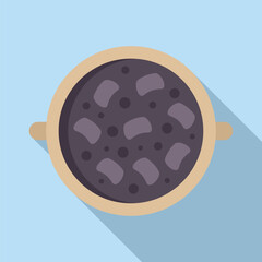 Brazilian feijoada stew cooking in a clay pot on a blue background