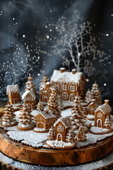Snow-Dusted Gingerbread Village with Icing Decorations