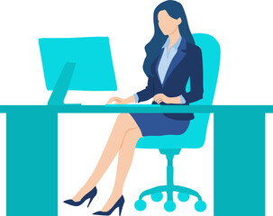 デスクで仕事をするビジネスウーマンのイラスト