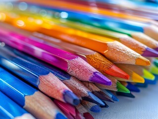 Close-up of the tip of a colored pencil or crayon with bright and creative colors.back to school concept
