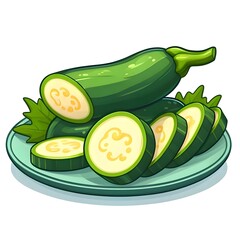 Slices of long cucumber isolated on white Background 2D 