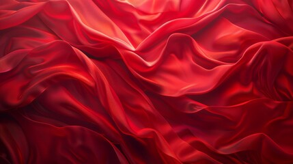 Vibrant red silk fabric with graceful folds and waves.