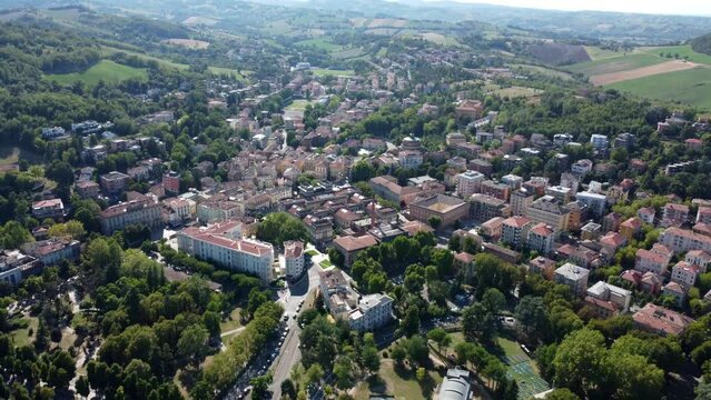 Aerial view of Salsomaggiore terme town in Parma province, Emilia Romagna, Italy