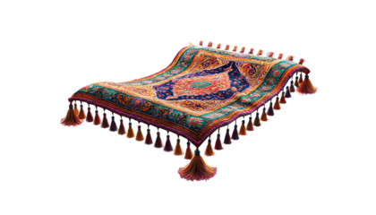 Flying vintage carpet isolated on transparent or white background 