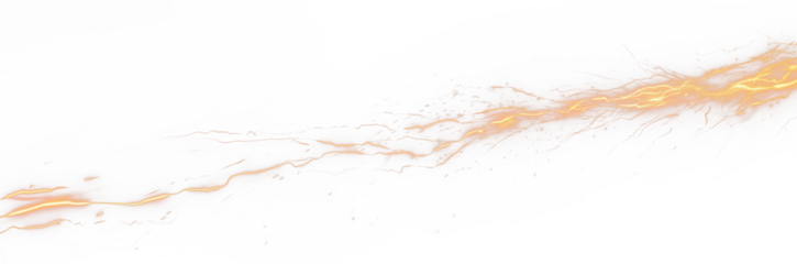 Lightning bolt. Yellow warm hues. Electric discharge. Transparent background PNG. 