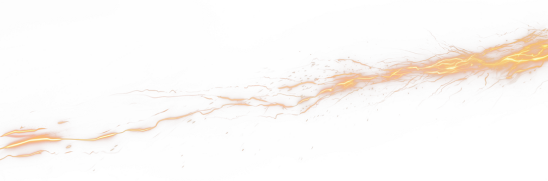Lightning bolt. Yellow warm hues. Electric discharge. Transparent background PNG. 