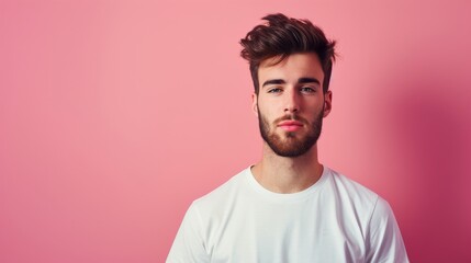 Obraz premium Young man against a pink background