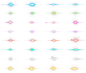 Glowing color light flair mega set 01. Isolated transparent background. Various colors of glowing lens flair. Fantasy collection. Light burst. Vibrant glowing color