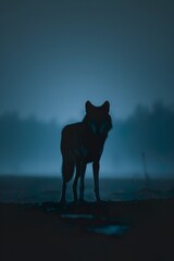 Lone Wolf in the Midnight Mist: A Captivating Sight