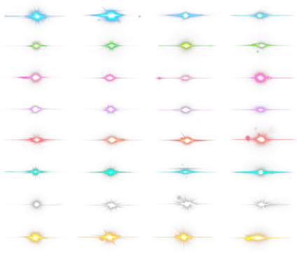 Glowing color light flair mega set 01. Isolated transparent background. Various colors of glowing lens flair. Fantasy collection. Light burst. Vibrant glowing color