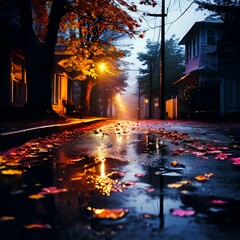 water in street with sunlight