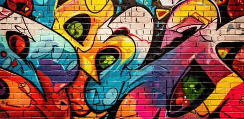 Obraz premium Graffiti wall. Abstract cool pattern, cartoon texture. Urban funky painting. Colorful paint tag. Spraypaint background