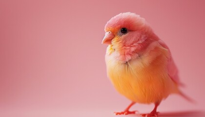 A cute Canarie sitting on a solid pastel background with space above for text