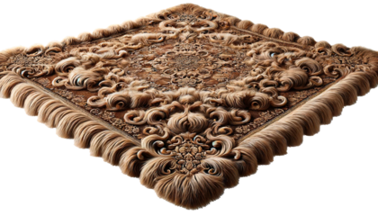 Brown vintage fur carpet isolated on transparent or white background