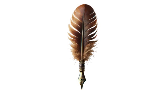 Vintage feather pen isolated on transparent or white background
