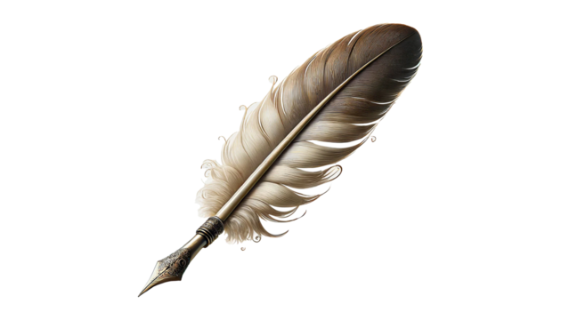 Vintage feather pen isolated on transparent or white background