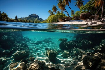 Paradise view of Bora Bora and Tupai Island., generative IA