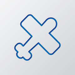 Aircraft simple icon, vector. Flat design. Paper cut design. Cutted blue symbol with shadow. Gray background