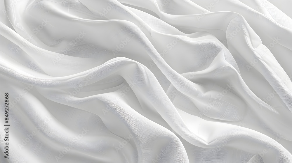 Poster pristine linen fabric texture with soft folds and weave on white background