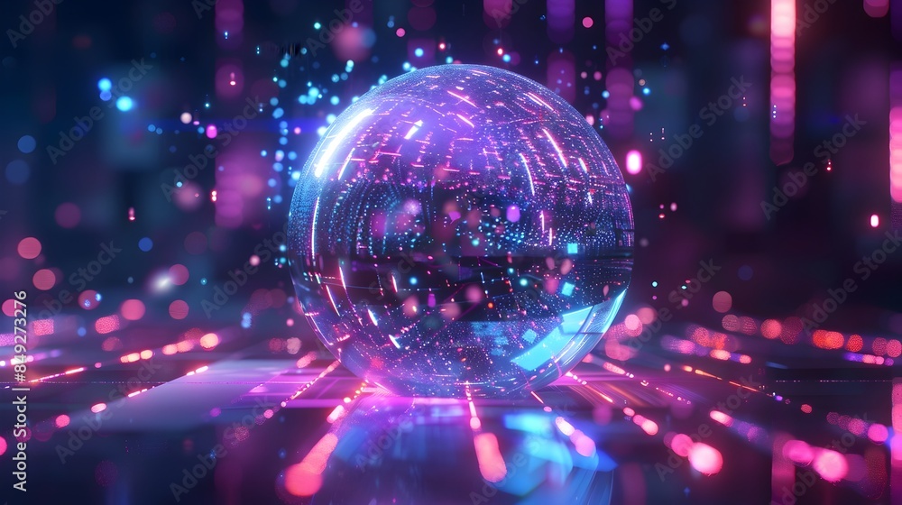 Aufkleber mesmerizing holographic light sphere in dynamic 3d animation with vibrant digital patterns
